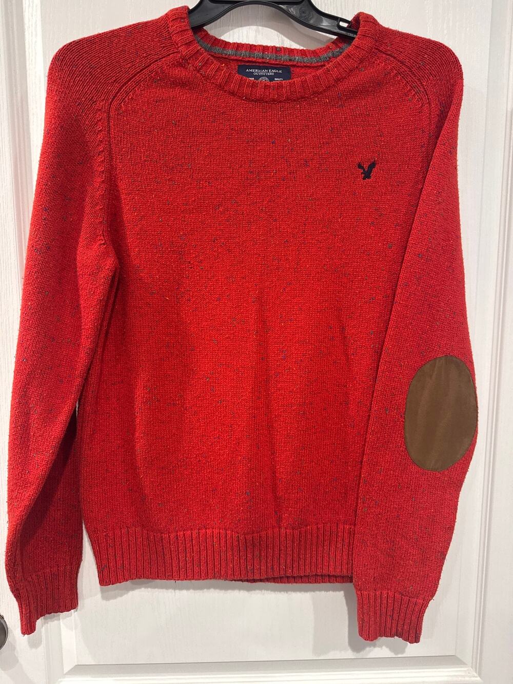 American Eagle Men’s Red Speckled Sweater Suede Elbow Patches Size L